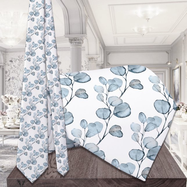 Dusty Blue Small Eucalyptus Sprigs Wedding Tie (Creator Uploaded)