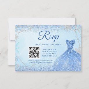Dusty Blue Snowflake Christmas Quinceañera 15th QR RSVP Card