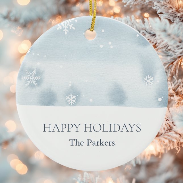 Dusty Blue Snowflake “Happy Holidays” Ornament (Creator Uploaded)