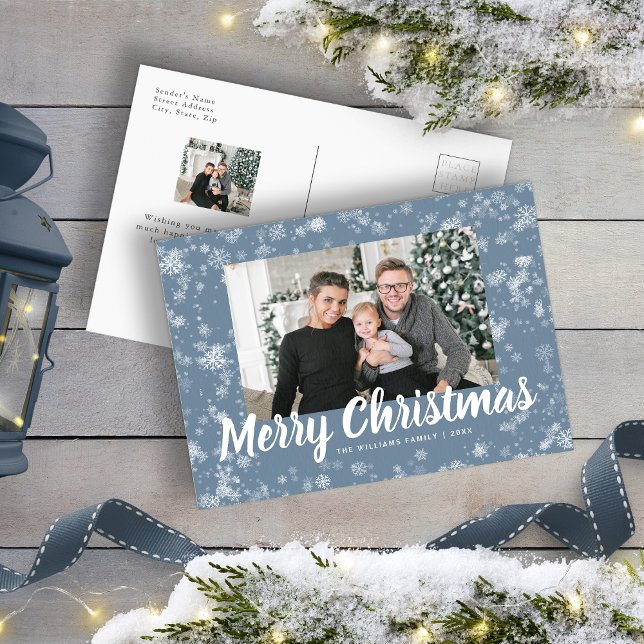 Dusty Blue Snowflake Photo Christmas Postcard (Dusty Blue Snowflake Photo Christmas Postcard
)