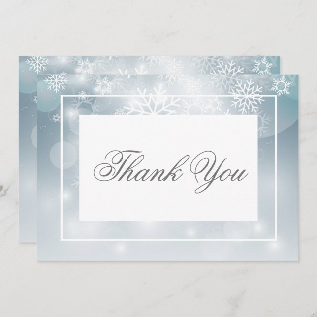 Dusty Blue Snowflake Sky Modern Wedding Thank You Card (Front/Back)