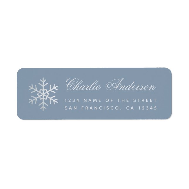 Dusty Blue Snowflake Winter Holidays Faux Silver (Front)