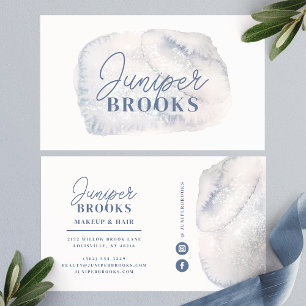 Dusty Blue Social Media Simple Glitter Watercolor Business Card