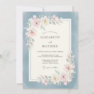 Dusty Blue Soft Blossom Arch Wedding Invitation