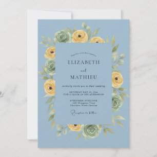 Dusty Blue Soft Floral Romance Wedding Invitation
