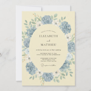 Dusty Blue Soft Floral Wedding Invitation