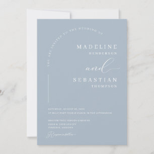 Dusty Blue Soft Modern Arch Photo Wedding Invitation