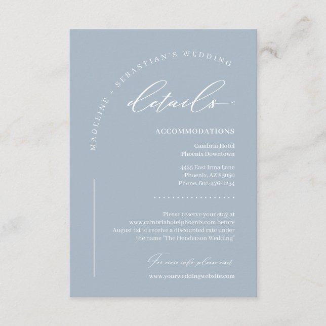 Dusty Blue Soft Wedding Details Enclosure Card (Front)
