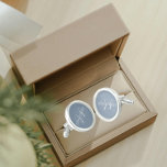 Dusty Blue Solid Colour Stylised Monogram Cufflinks<br><div class="desc">A pair of sterling silver plated, round cufflinks for the fashionable man to match his outfit that feature a trendy, dusty blue colour along with his name printed in white, upper case letters and superimposed with white, stylised initials. Personalise your cufflinks by editing and replacing name and initials as desired....</div>