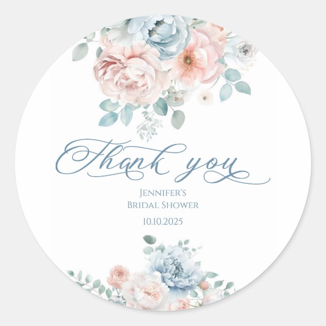 Dusty blue Something blue bridal thank you Classic Round Sticker (Front)
