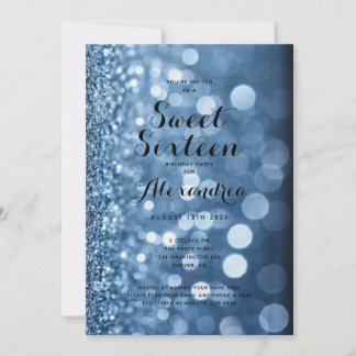 Dusty Blue Sparkle Sweet Sixteen 16 Birthday Invitation