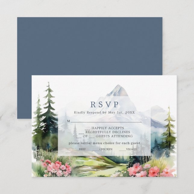 Dusty Blue Spring Mountains Wedding RSVP Card (Front/Back)