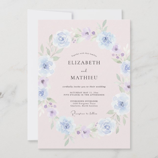 Dusty Blue Springtime Floral Wedding Invitation (Front)