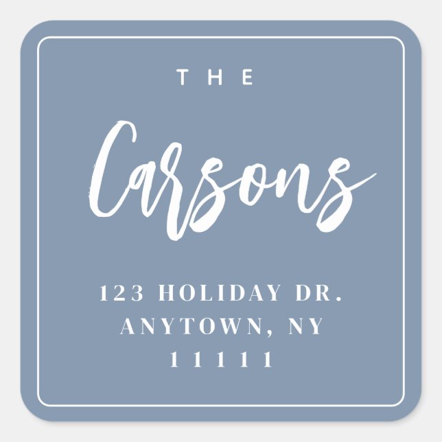Dusty Blue Square Modern Return Address Label (Front)