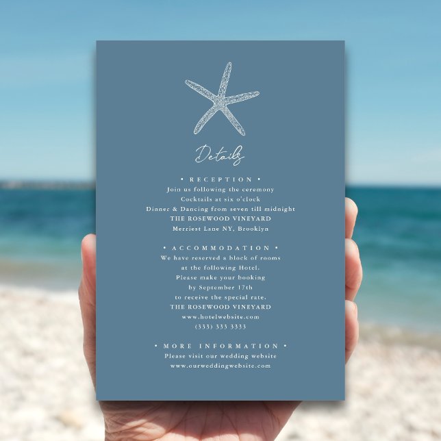 Dusty Blue Starfish Beach Destination Wedding Enclosure Card (Creator Uploaded)