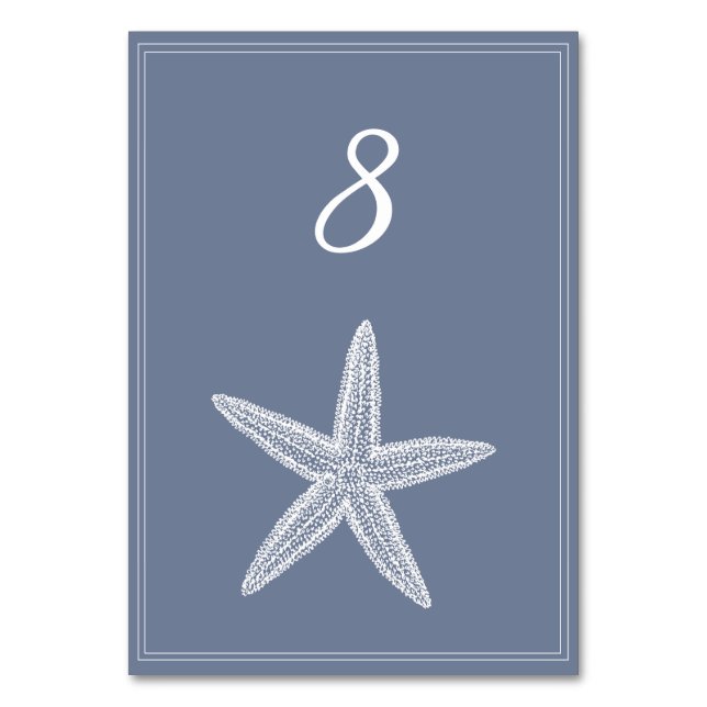 Dusty Blue Starfish Table Number Card (Front)
