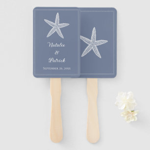 Dusty Blue Starfish Wedding Hand Fans