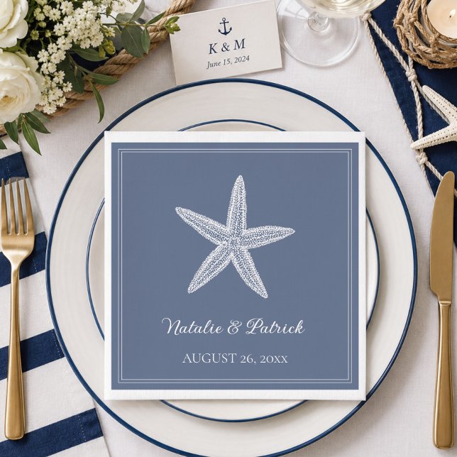 Dusty Blue Starfish Wedding Napkin (Dusty Blue Starfish Wedding Napkins)