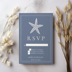 Dusty Blue Starfish Wedding RSVP Card