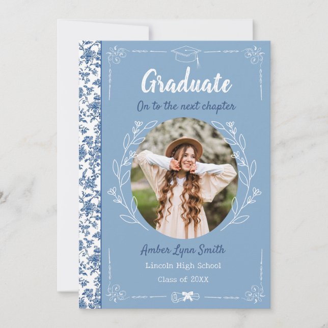 Dusty Blue Story Book Graduation Invitation (Front)
