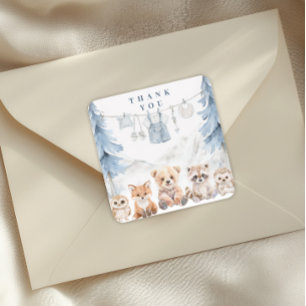 Dusty Blue Storybook Forest Baby Shower Square Sticker