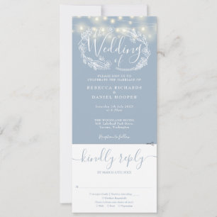 Dusty Blue String Lights All In One Wedding Invitation