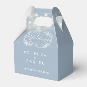 Dusty Blue String Lights Floral Wedding Favour Box