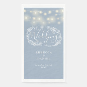Dusty Blue String Lights Floral Wedding Napkin