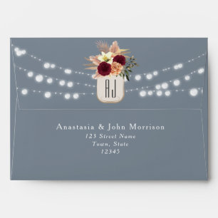 Dusty Blue String Lights Wedding Envelope