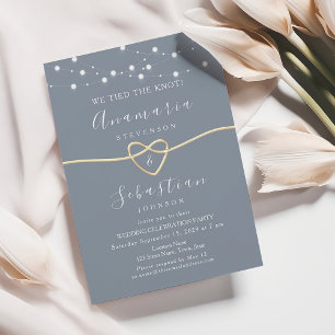 Dusty Blue String Lights Wedding Reception Invitation