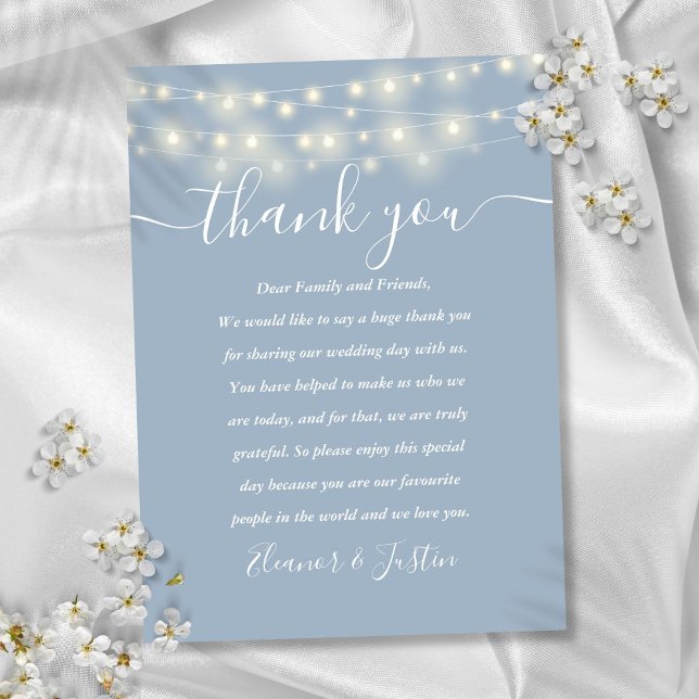 Dusty Blue String Lights Wedding Thank You Place  Place Card (Dusty Blue String Lights Wedding Thank You Place Place Card)