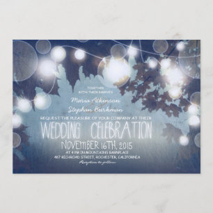 Dusty Blue String of Lights Wedding Night Invitation