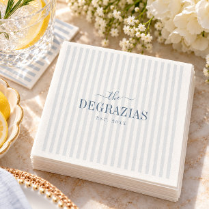 Dusty Blue Stripe Coastal Wedding Chic Napkin