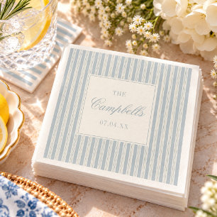 Dusty Blue Stripe French Country Chic Wedding Napkin