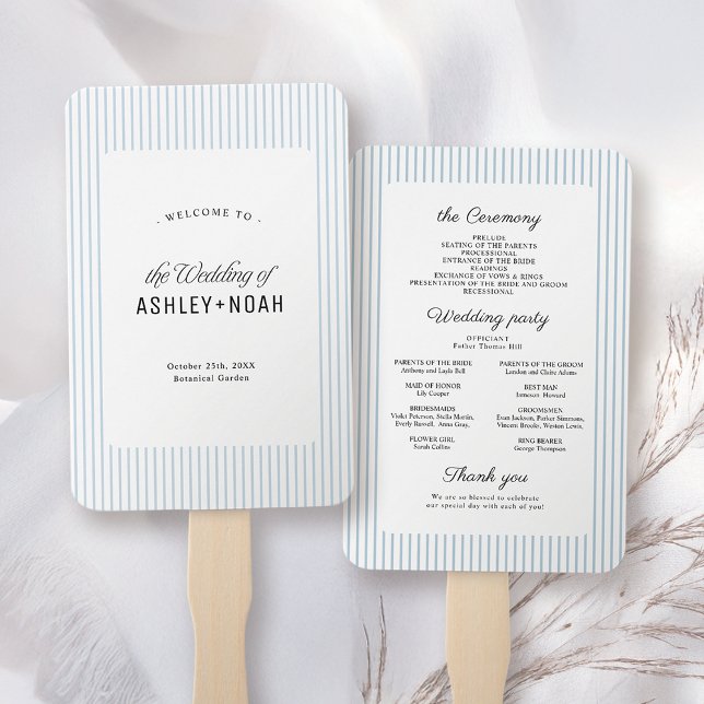 Dusty Blue Striped Elegance Classy Wedding Program Hand Fan (Dusty Blue Striped Elegance Classy Wedding Program Hand Fan)