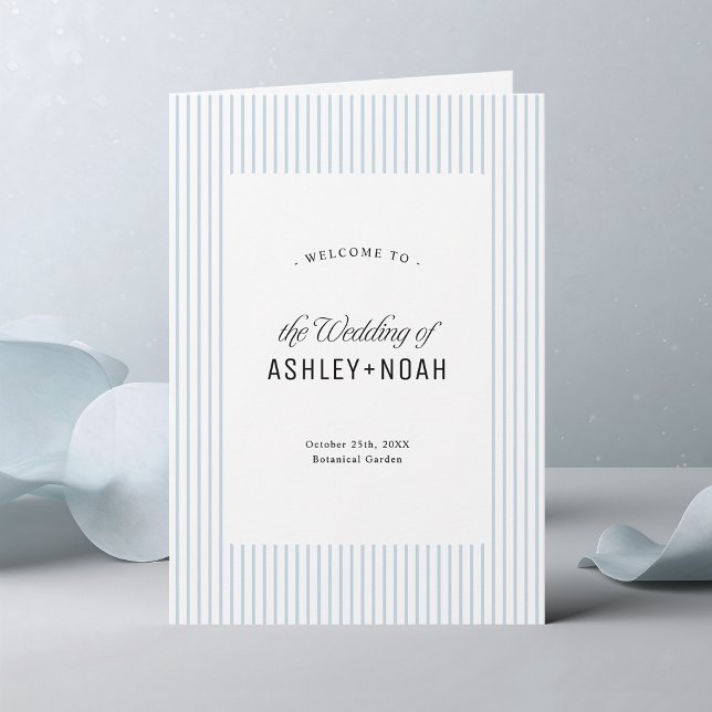 Dusty Blue Striped Elegance Classy Wedding Programme (Dusty Blue Striped Elegance Classy Wedding Program)