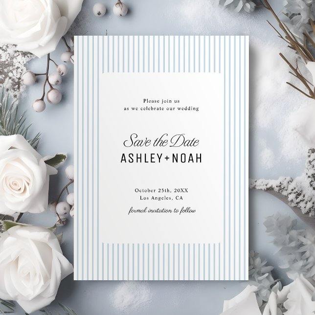 Dusty Blue Striped Elegance Classy Wedding Save The Date (Dusty Blue Striped Elegance Classy Wedding Save The Date)