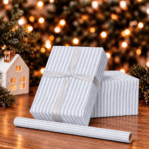 Dusty Blue Striped Holiday Christmas Wrapping Paper