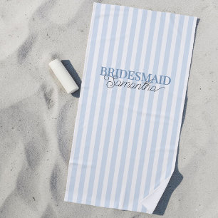 Dusty Blue Striped Personalised Name Bridesmaid Beach Towel