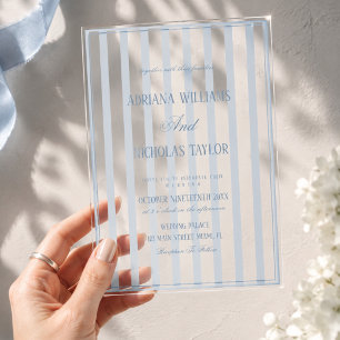 Dusty Blue Striped Wedding Acrylic Invitations