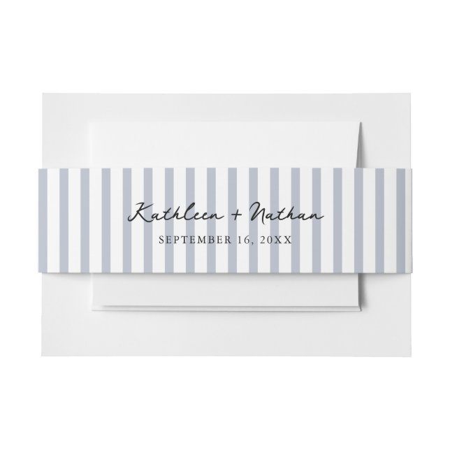 Dusty Blue Striped Wedding Belly Band Invitation Belly Band (Front Example)