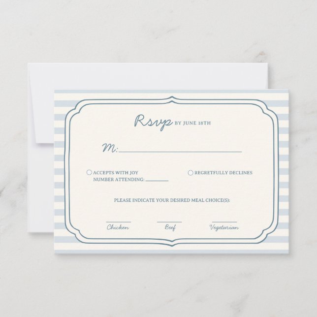 Dusty Blue Striped Wedding Response Card  (Front)