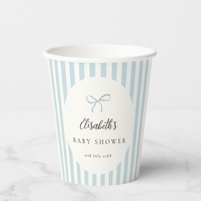 Dusty Blue Stripes Classic Bow Paper Cups (Front)