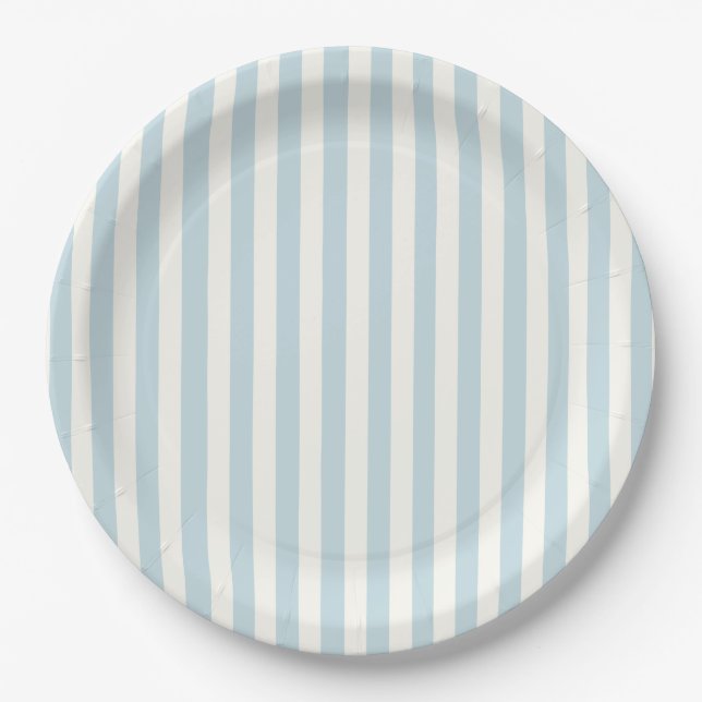 Dusty Blue Stripes Classic Party Paper Plate (Front)