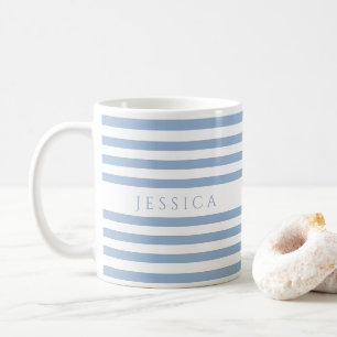 Dusty Blue Stripes Pattern Name Coffee Mug