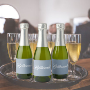 Dusty Blue Stylised Script Wedding Bridesmaid Sparkling Wine Label