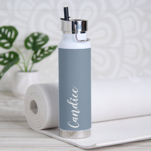 Dusty Blue Stylised Wedding Bridesmaid Name Water Bottle