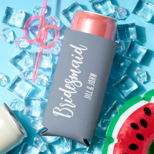Dusty Blue Stylised Wedding Bridesmaid Seltzer Can Cooler