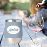 Dusty Blue Stylised Wedding Groomsman Name<br><div class="desc">Gift your wedding groomsman with this trendy and personalised,  stainless steel wine tumbler with his name in stylised script inside a white,  oval design. Background colour and script is dusty blue. Personalise your wine tumbler by editing and replacing name with desired name. Available in many,  popular wedding colour schemes.</div>