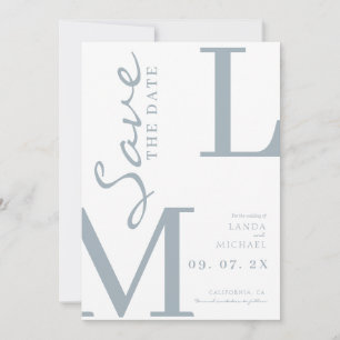 Dusty Blue Stylish monogram wedding Save The Date